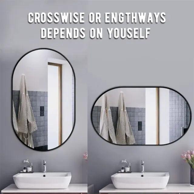 LUVODI Modern Black Metal Framed Dressing Mirror Oval Bathroom Vanity Mirror for Wall - Pacisia
