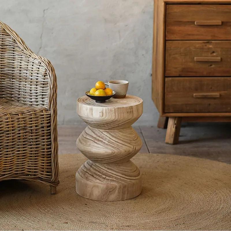MOMO Original Wooden Low Stool Wabi-sabi Small Side Table B&B Decorative Wooden Stool Retro Solid Wood Creative Sofa Table - Pacisia