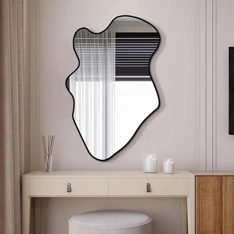 Korean Wavy Mirrors Compact Aesthetic Funky Irregular Mirrors Black Quality Art Decoracion Para El Hogar Bedroom Decoration - Pacisia