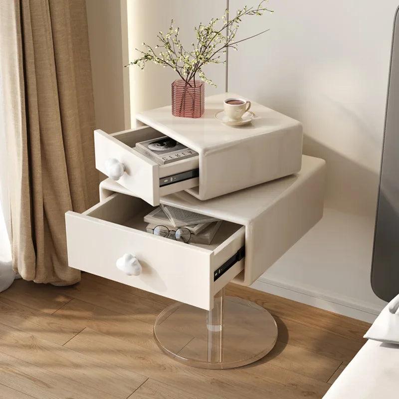 Modern Rotating Nordic Nightstand Double Layer Storage Cabinet Acrylic Modern Simple Solid Wood Tables De Nuit Furniture KMNS - Pacisia