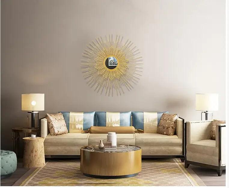 Europe Wrought Iron Wall Hanging Gold Sun Flower Decorative Mirrors Decor Home Livingroom Background Wall Mural Ornaments Crafts - Pacisia