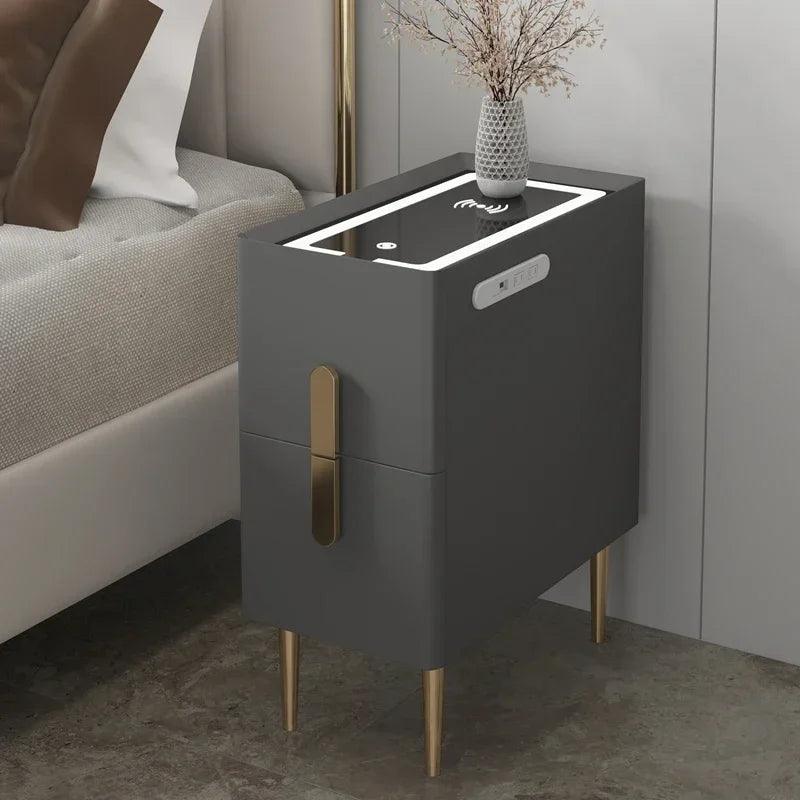 Nordic Style Bedroom Bedside Table Modern Mini Narrow Rock Surface Nightstand Self-Contained 2 Drawers Wooden Bedroom Tables - Pacisia