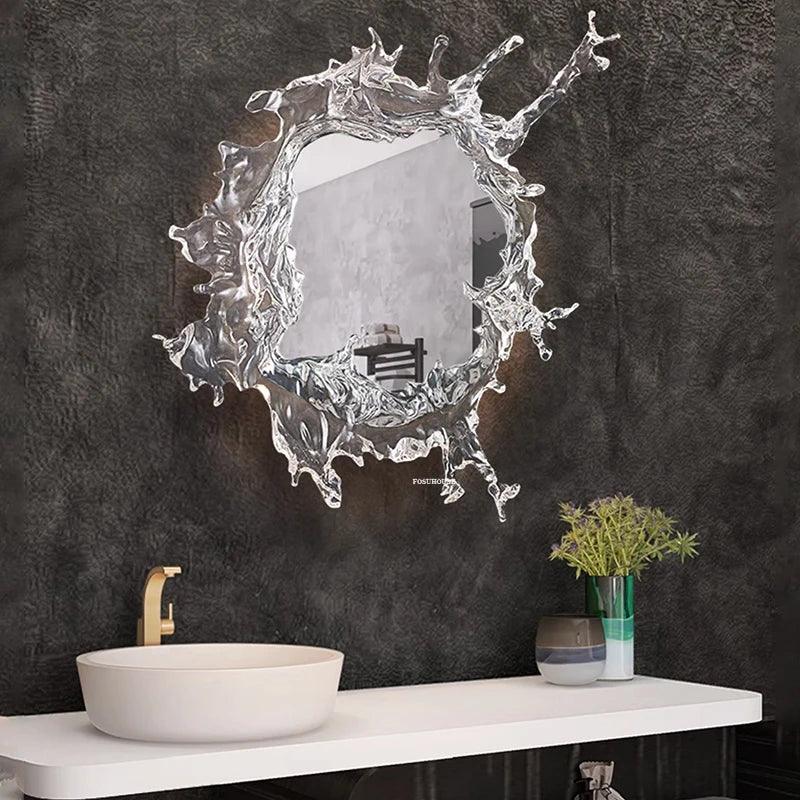 Designer Home Decor Resin Art Water Splash Decorative Mirrors European Dresser Bathroom Creative Wall-mounted Mirror with Light - Pacisia