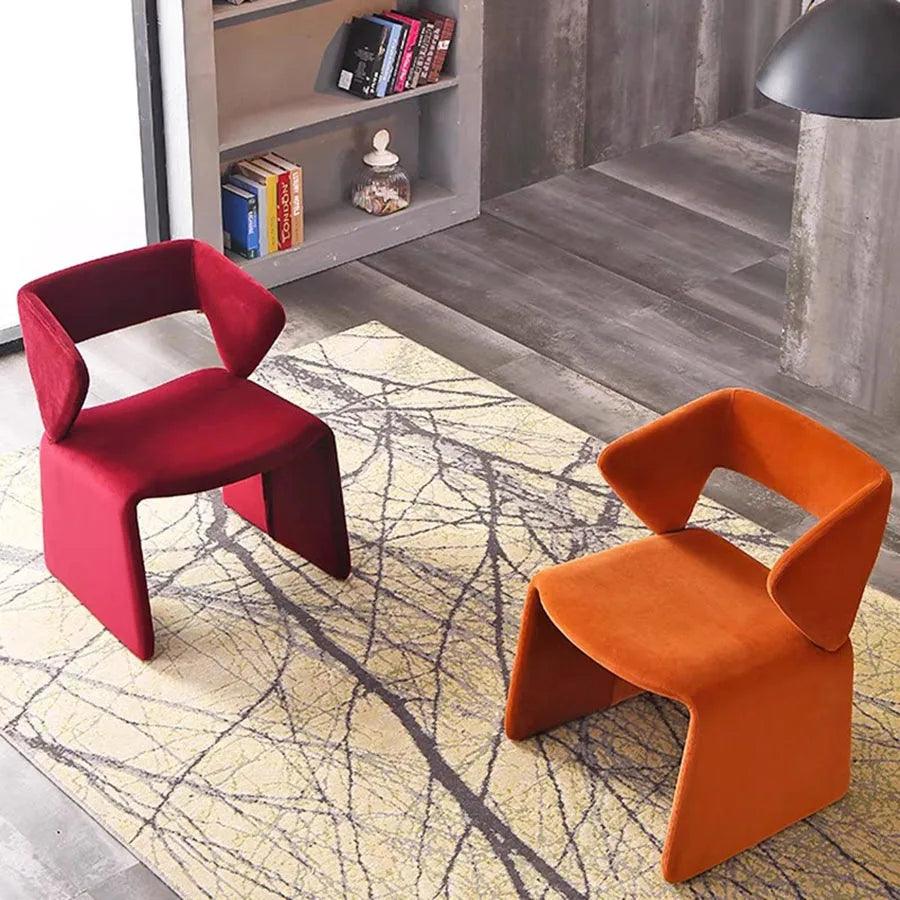 Neoclassical Design Dining Chair Unique Plush Waterproof Trendy Back Upholstered Arm Rest Chairs Orange Chaise Modern Furniture - Pacisia