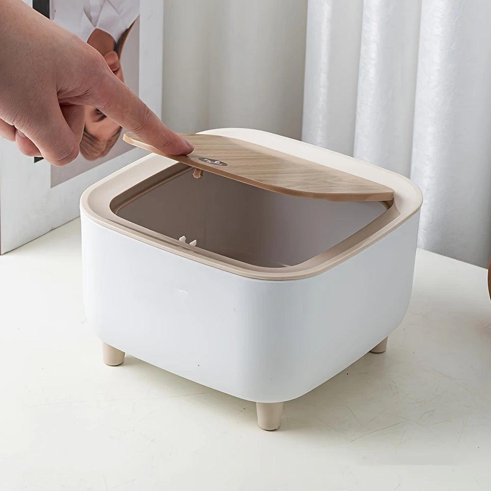 High Foot Wood Grain Trash Can Kitchen Bathroom Living Room Home Garbage Bin Storage Bucket Office Hotel Trash Can Waste Bins - Pacisia