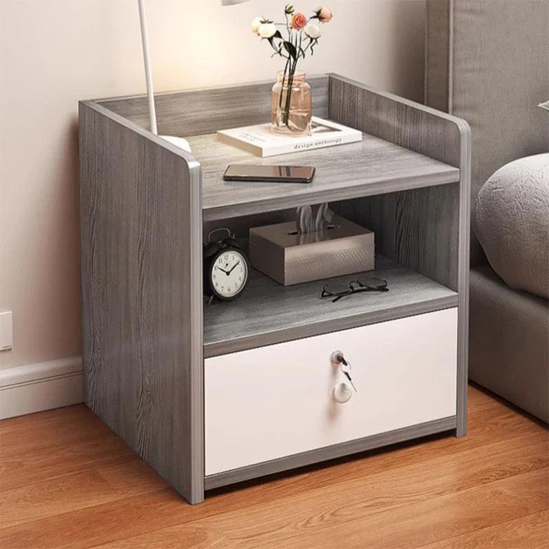 Bedside Table Simple Modern Nordic with Lock Drawer Storage Nightstand Sideboard Multi-Layer Bedroom Storage Cabinet Furniture - Pacisia