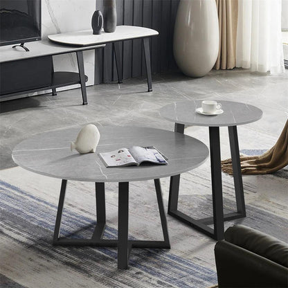 Round Modern Marble Nesting Coffee Set of 2, Stacking Living Room Accent Tables Furniture Sintered Stone Tabletop End Table - Pacisia