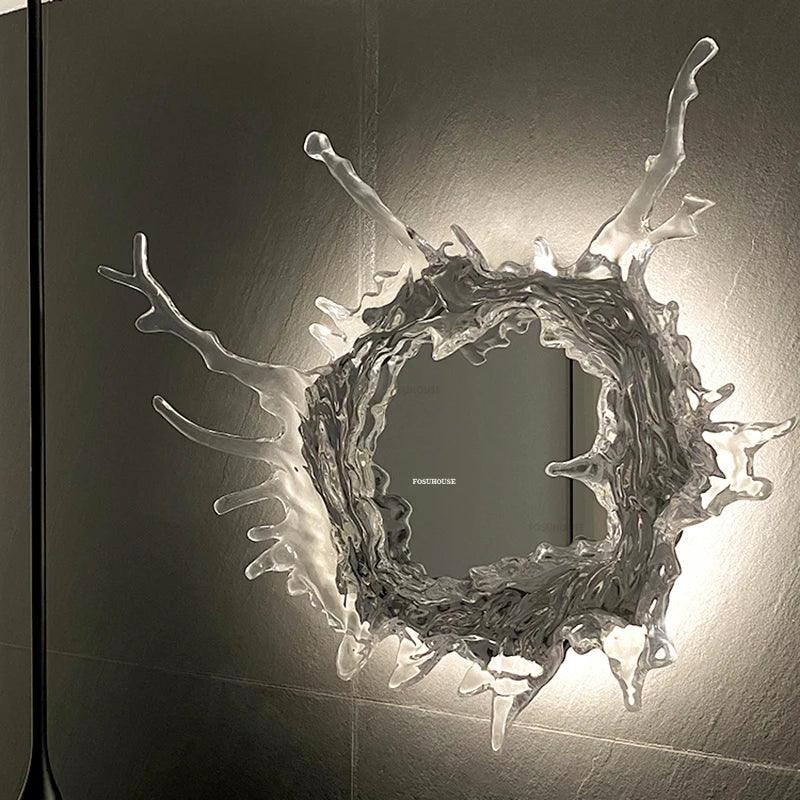 Designer Home Decor Resin Art Water Splash Decorative Mirrors European Dresser Bathroom Creative Wall-mounted Mirror with Light - Pacisia