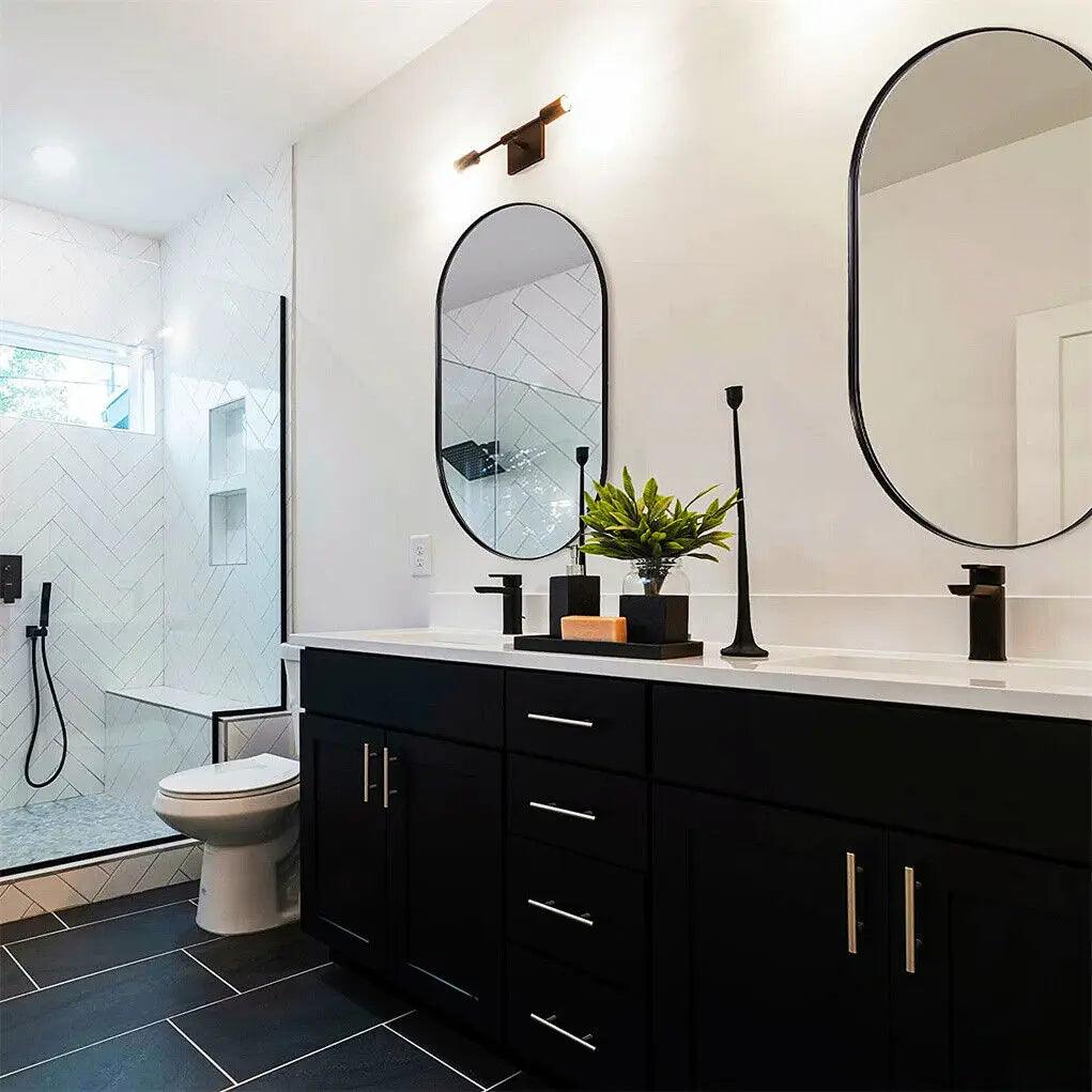 LUVODI Modern Black Metal Framed Dressing Mirror Oval Bathroom Vanity Mirror for Wall - Pacisia