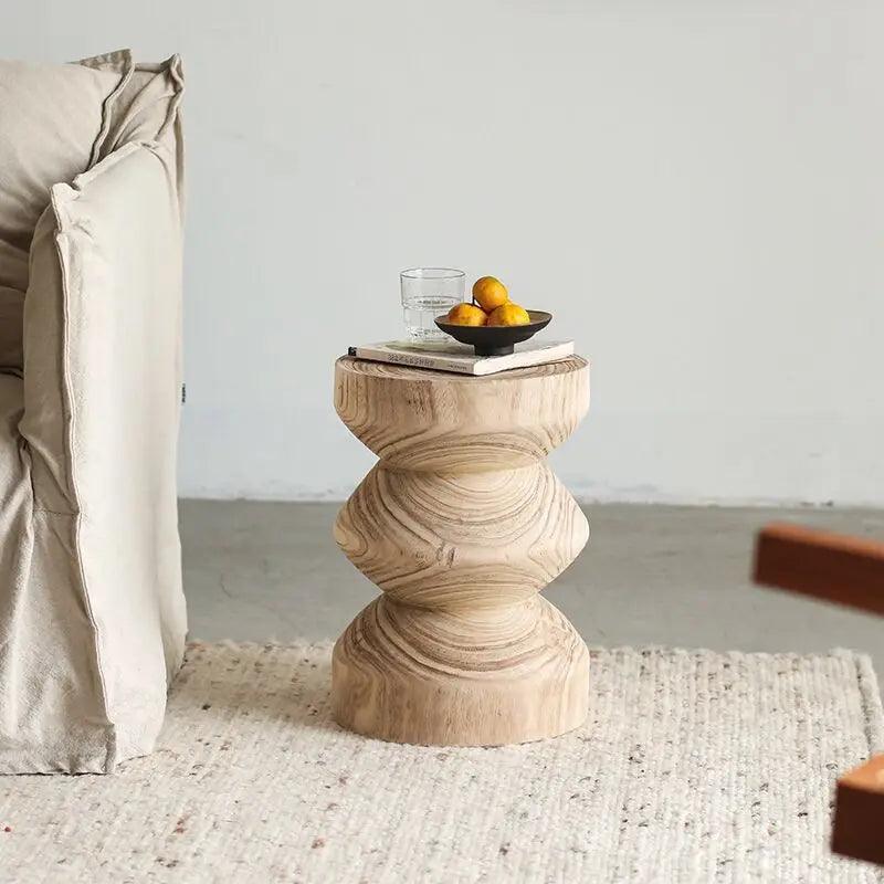 MOMO Original Wooden Low Stool Wabi-sabi Small Side Table B&B Decorative Wooden Stool Retro Solid Wood Creative Sofa Table - Pacisia