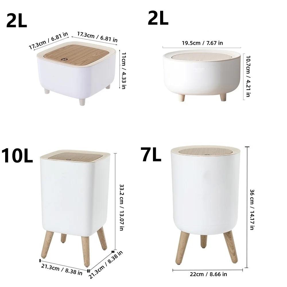 High Foot Wood Grain Trash Can Kitchen Bathroom Living Room Home Garbage Bin Storage Bucket Office Hotel Trash Can Waste Bins - Pacisia