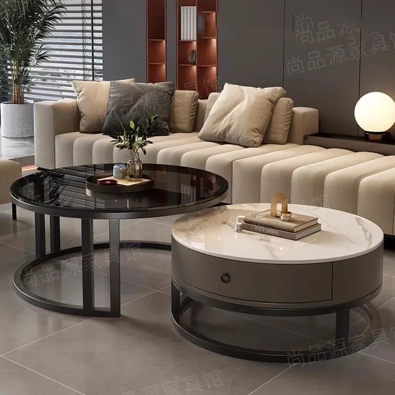 Storage Metal Coffee Table Set Living Room Luxury Modern Coffee Tables Round Minimalist Space Saving Kaffee Tische Decoration - Pacisia