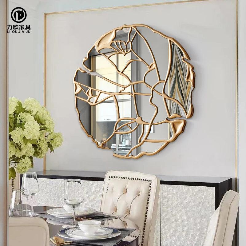 Irregular Golden Decorative Mirrors Toilet Girls Luxury Glass Decorative Mirrors Circle Decoracion Pared Decoration Aesthetic - Pacisia