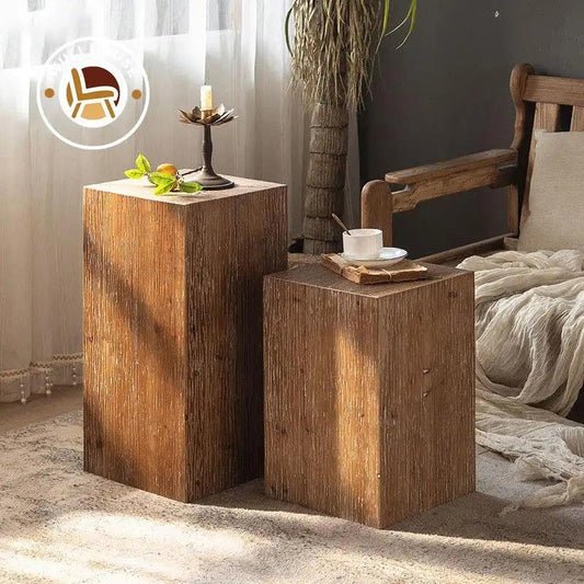 Wuli Retro Living Room Sofa Corner Table Solid Wood Small Square Table Wabi-sabi Style Coffee Table Wooden Pier Ornaments 2024 - Pacisia