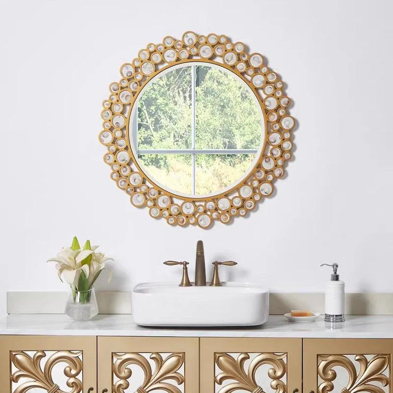 Round Wall Mirror Hanging Pendant Gold Sticky Mirrors Bedrooms Aesthetic Dekoracyjne Lustra Livingroom Decor Accessories - Pacisia