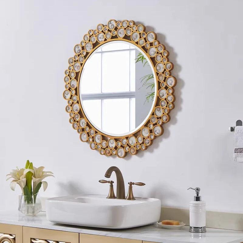 Round Wall Mirror Hanging Pendant Gold Sticky Mirrors Bedrooms Aesthetic Dekoracyjne Lustra Livingroom Decor Accessories - Pacisia