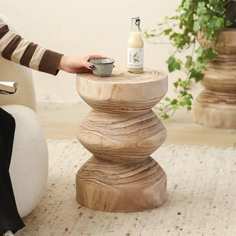 MOMO Original Wooden Low Stool Wabi-sabi Small Side Table B&B Decorative Wooden Stool Retro Solid Wood Creative Sofa Table - Pacisia