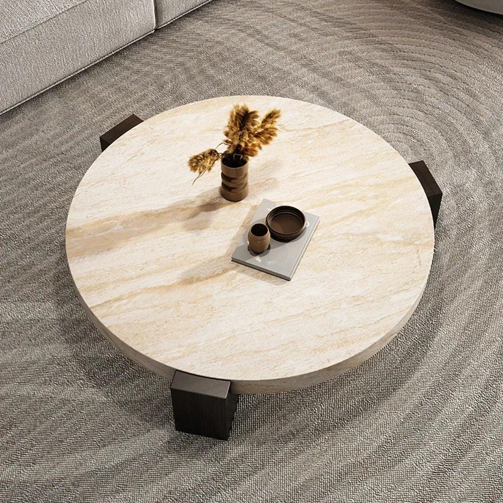 Nordic White Coffee Table Wooden Legs Standing Large Round Coffee Table Marble Top Center Couchtisch Dinning Table Set Furniture - Pacisia