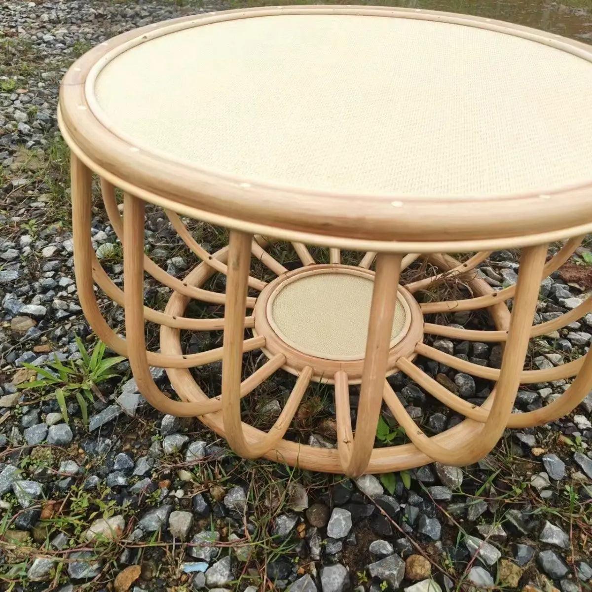 Nordic modern minimalist rattan weaving table small unit balcony living room creative retro home homestay circular coffee table - Pacisia