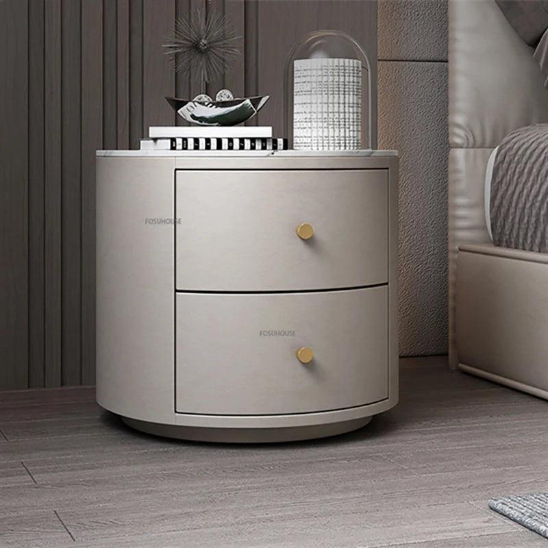 Nordic Light Luxury Solid Wood Bedside Table Bedroom Furniture Storage Lockers Minimalist Home Round Nightstand with Drawer Z - Pacisia