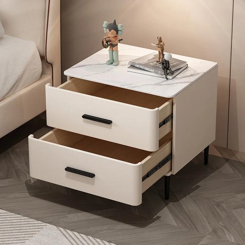 Creamy Rock Panel Nightstand - Add a Touch of Elegance to Your Bedroom with this Luxurious Piece of Furniture - Pacisia