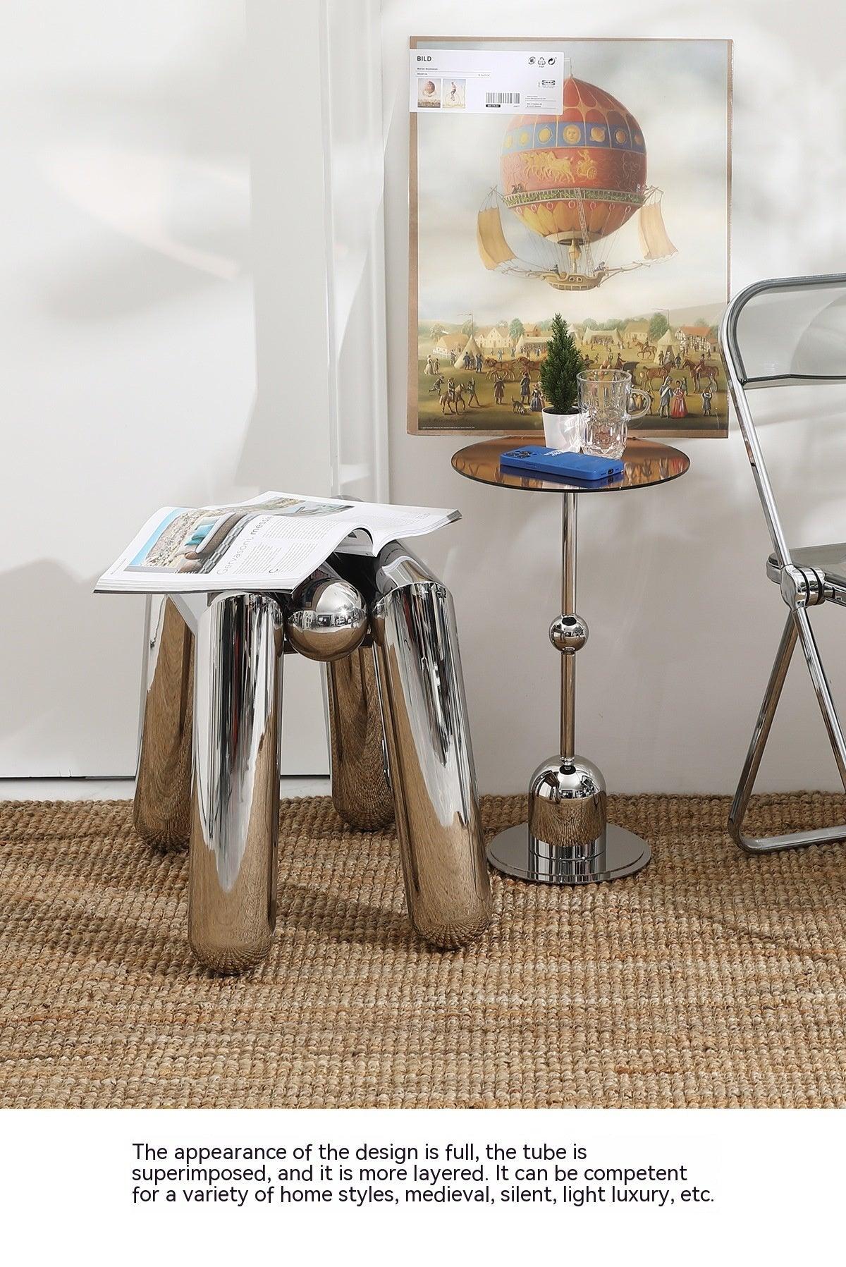 Minimalist Side Table Short Stool Coffee Living Room Stainless Steel Italian Household Shoes - Pacisia