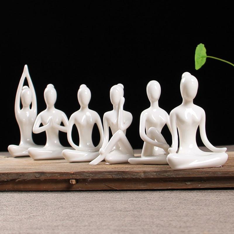 Abstract Art Ceramic Yoga Figurines Porcelain Yog Statue Home Decoration Accessories Office Desktop Ornament - Pacisia