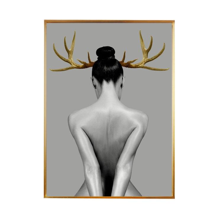 Abstract Girl with Antlers Canvas Painting - Modern Minimalist Wall Art Decor - Pacisia