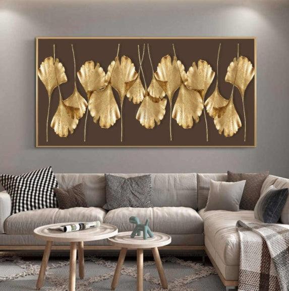 Abstract Golden Leaves Wall Art - Large Canvas Oil Painting for Home Decoration - Pacisia