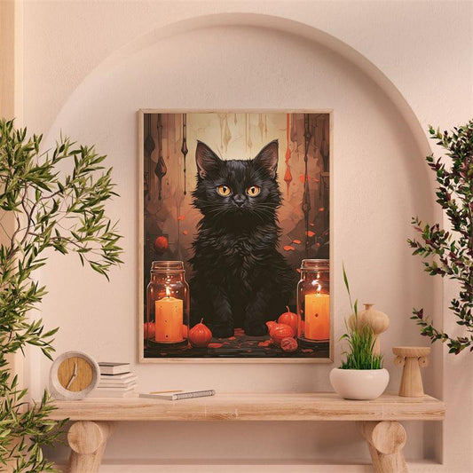 Abstract Gothic Crow Pumpkin Skull Canvas Painting - Bohemian Style Wall Art Decor - Pacisia