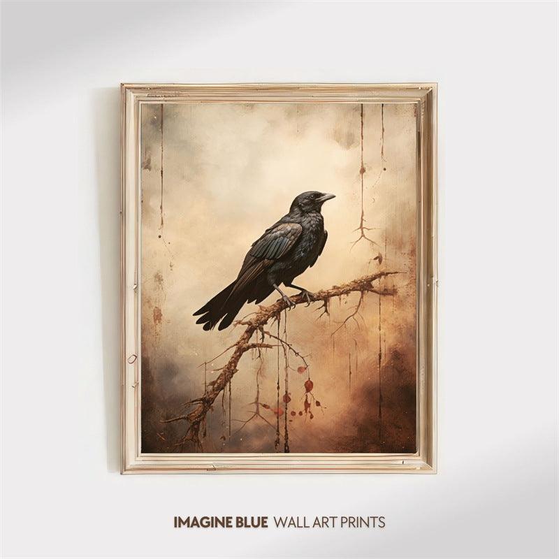 Abstract Gothic Crow Pumpkin Skull Canvas Painting - Bohemian Style Wall Art Decor - Pacisia