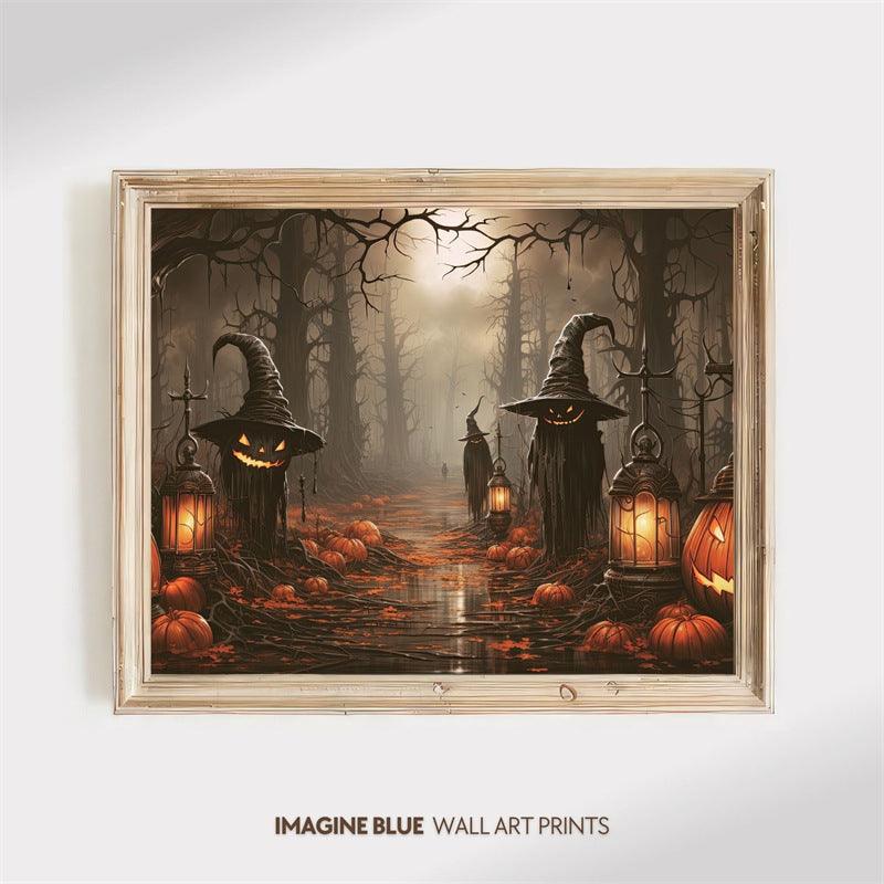 Abstract Gothic Crow Pumpkin Skull Canvas Painting - Bohemian Style Wall Art Decor - Pacisia