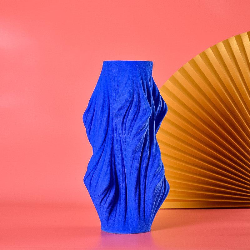 Abstract Minimalist Geometric Blue Ceramic Vase Living Room Floral Ornaments - Pacisia