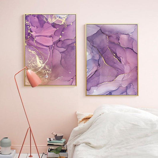 Abstract Pink Ink Texture Canvas Painting - Modern Geometric Wall Art Decor for Living Room - Pacisia