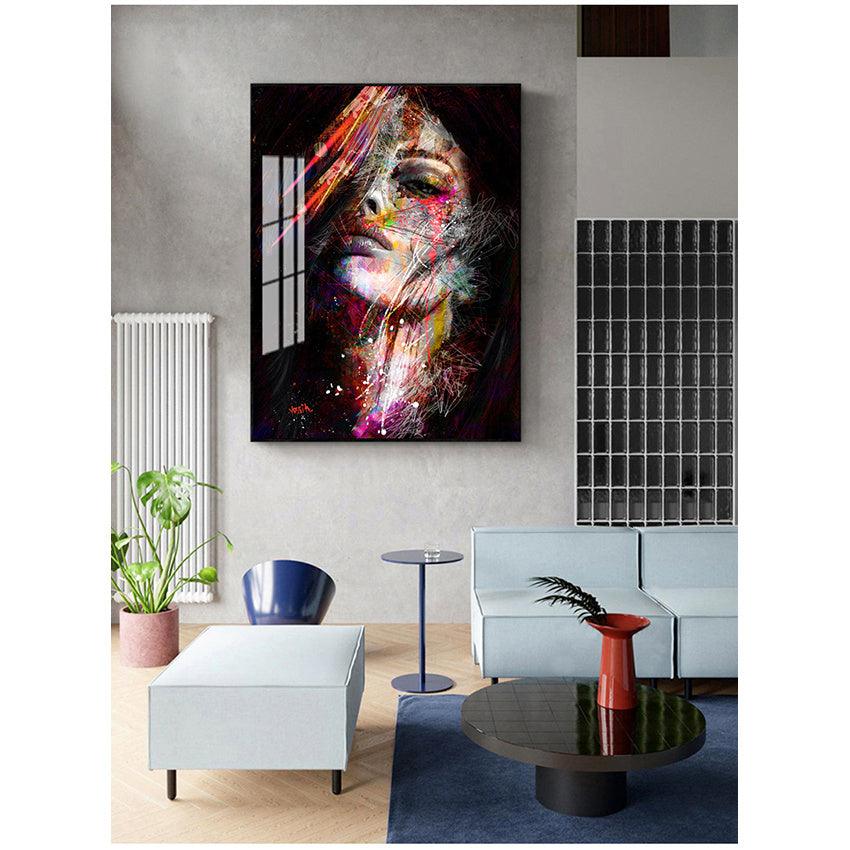 Abstract Portrait Wall Art - Vibrant Female Face Canvas Painting for Modern Decor - Pacisia