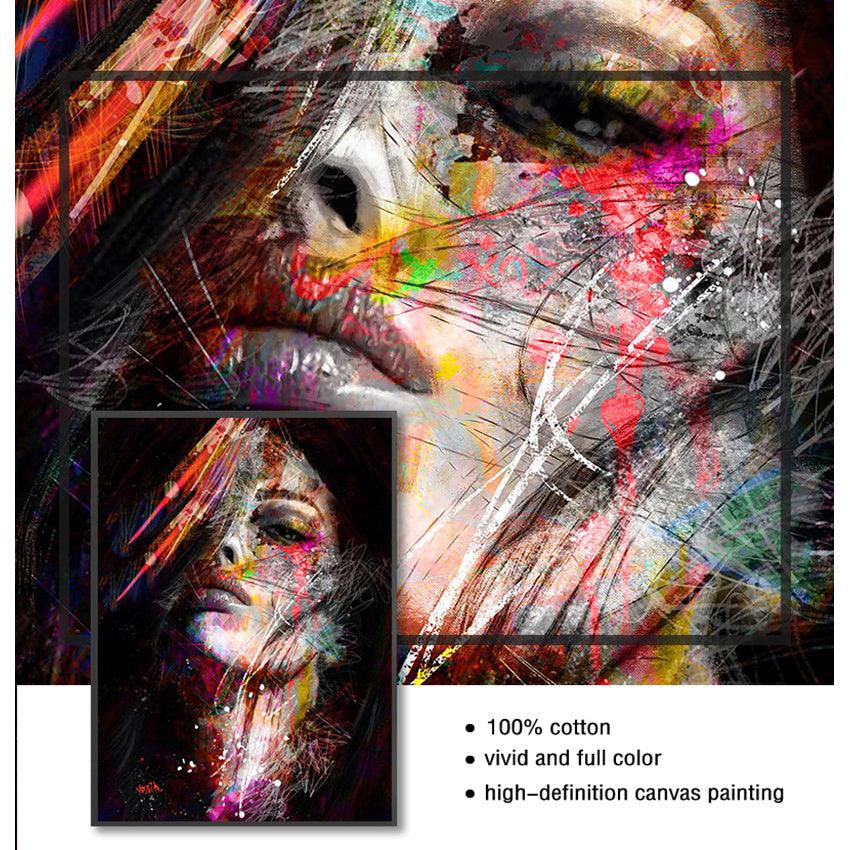 Abstract Portrait Wall Art - Vibrant Female Face Canvas Painting for Modern Decor - Pacisia