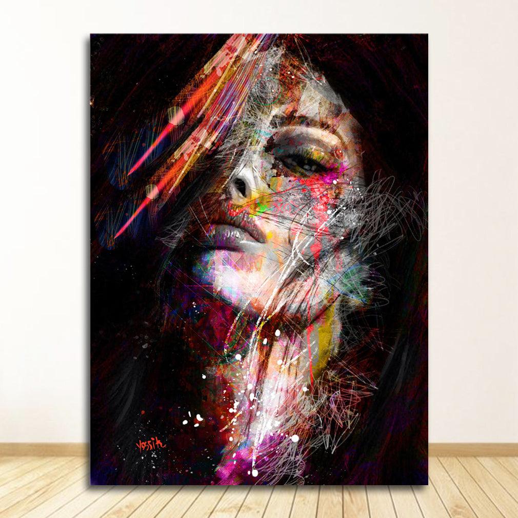 Abstract Portrait Wall Art - Vibrant Female Face Canvas Painting for Modern Decor - Pacisia