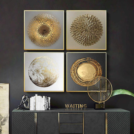 Abstract Shape Canvas Painting - Modern Gold Geometric Wall Art Decor - Pacisia