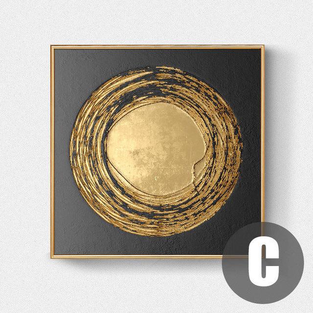Abstract Shape Canvas Painting - Modern Gold Geometric Wall Art Decor - Pacisia
