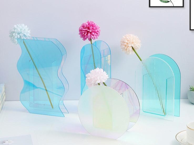 Acrylic Vase Transparent Colorful Living Room Dry Flower Geometric Flower Vase - Pacisia