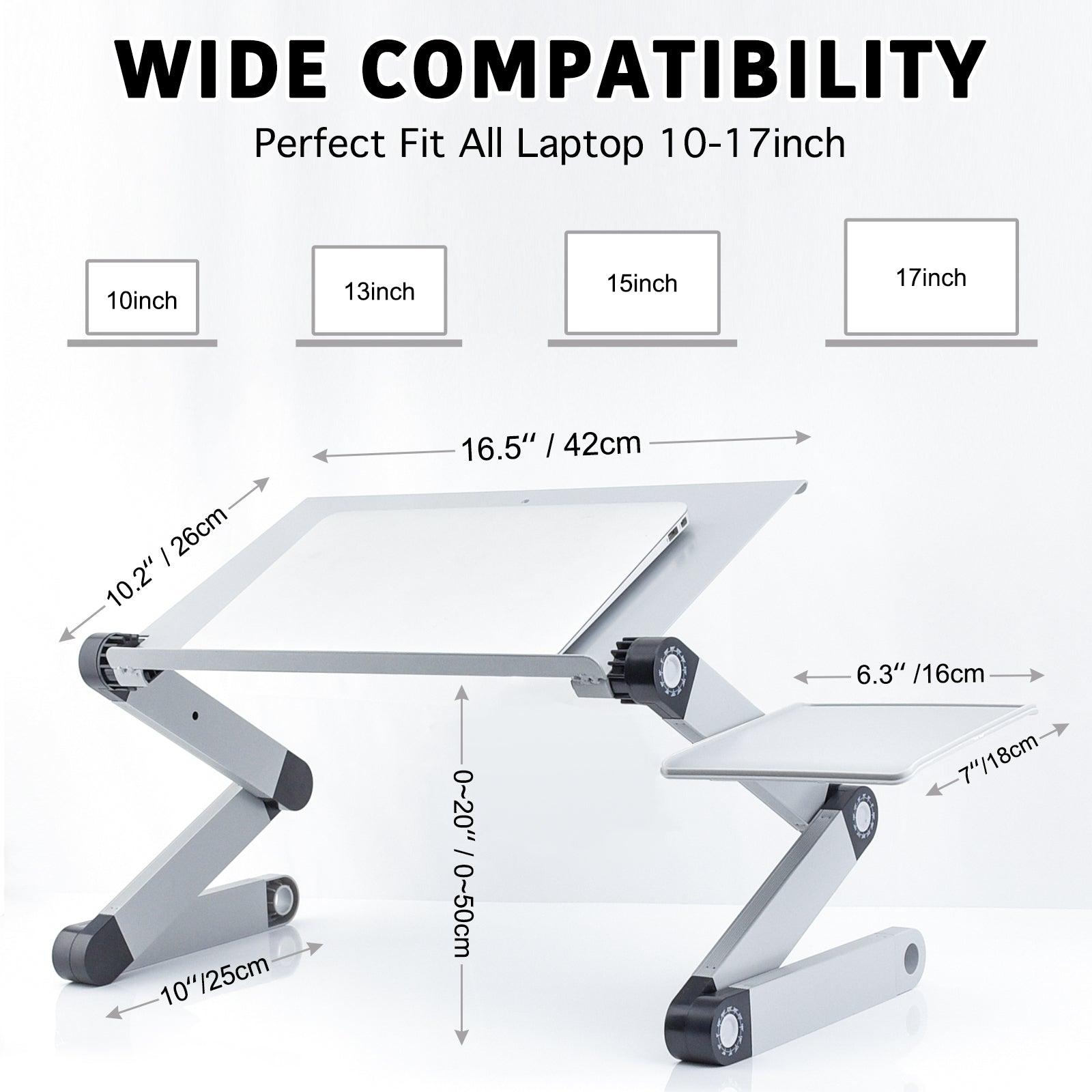 Adjustable Laptop Stand, RAINBEAN Laptop Desk with 2 CPU Cooling USB Fans for Bed Aluminum Lap Workstation Desk with Mouse Pad, Foldable Cook Book Stand Notebook Holder Sofa,Amazon Banned - Pacisia