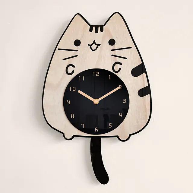 3D Wooden Cartoon Cats Wall Clock - Pacisia