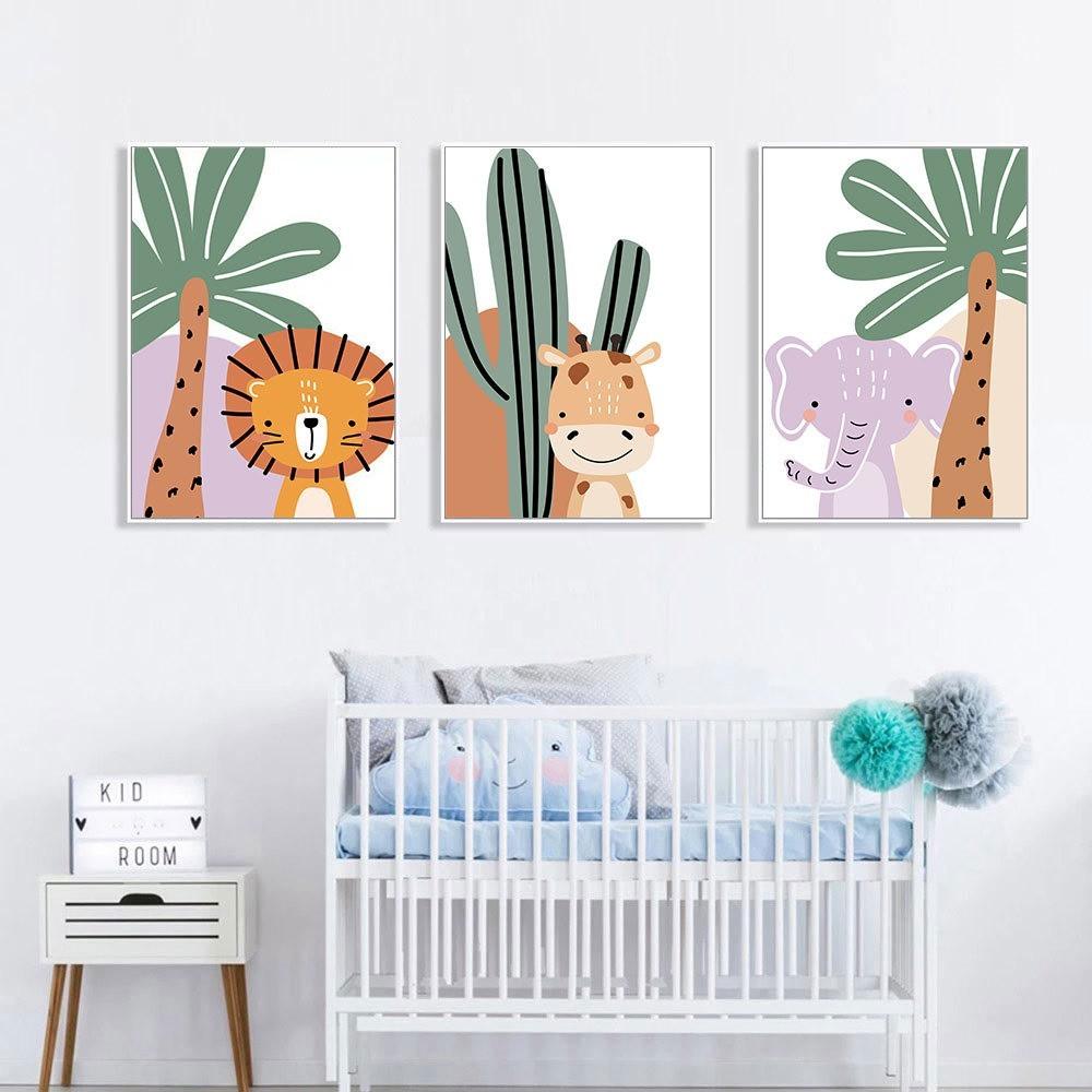 Adorable Safari Animal Canvas Art Set - Modern Wall Decor for Kids Room and Nursery - Pacisia