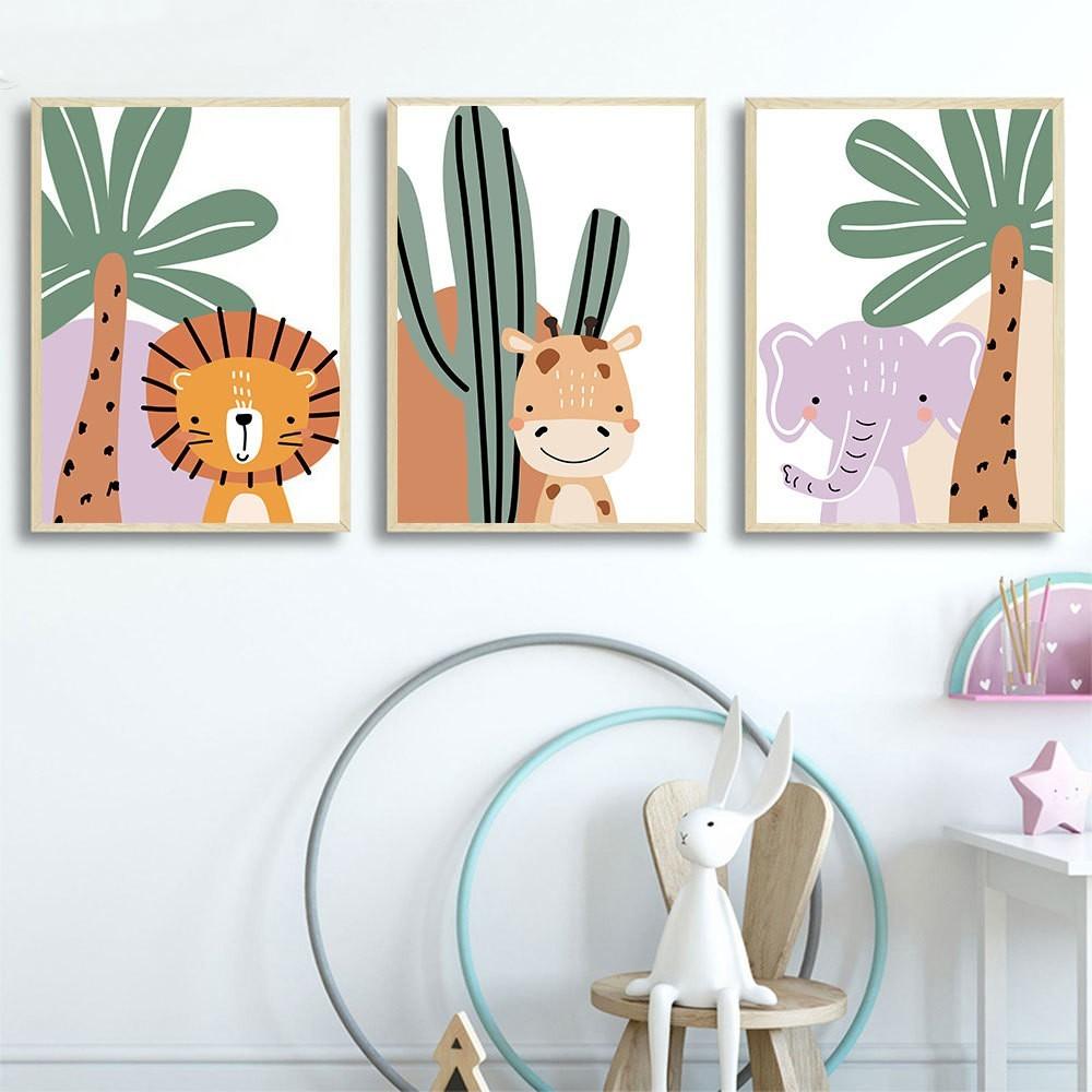 Adorable Safari Animal Canvas Art Set - Modern Wall Decor for Kids Room and Nursery - Pacisia