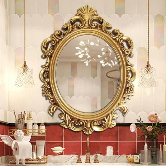 Aesthetic Vintage Mirrors Bathroom Print Gold Makeup Mirrors Girls French Specchio Da Parete Home Decoration Accessories - Pacisia
