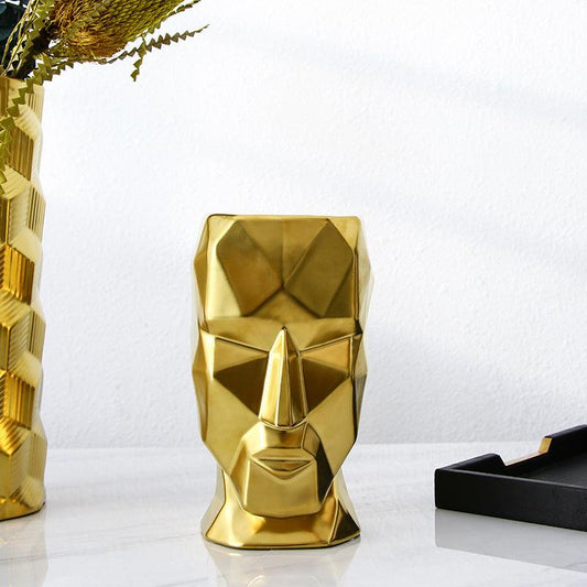 American Modern Golden Abstract Human Face Vase - Pacisia