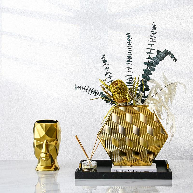 American Modern Golden Abstract Human Face Vase - Pacisia