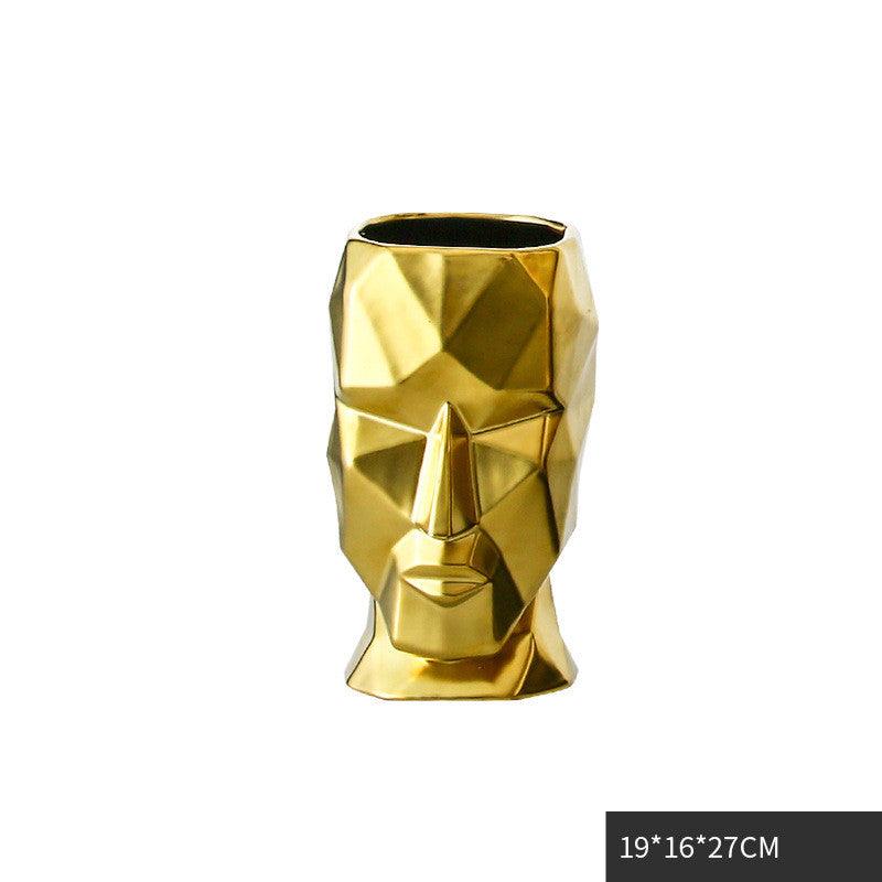 American Modern Golden Abstract Human Face Vase - Pacisia