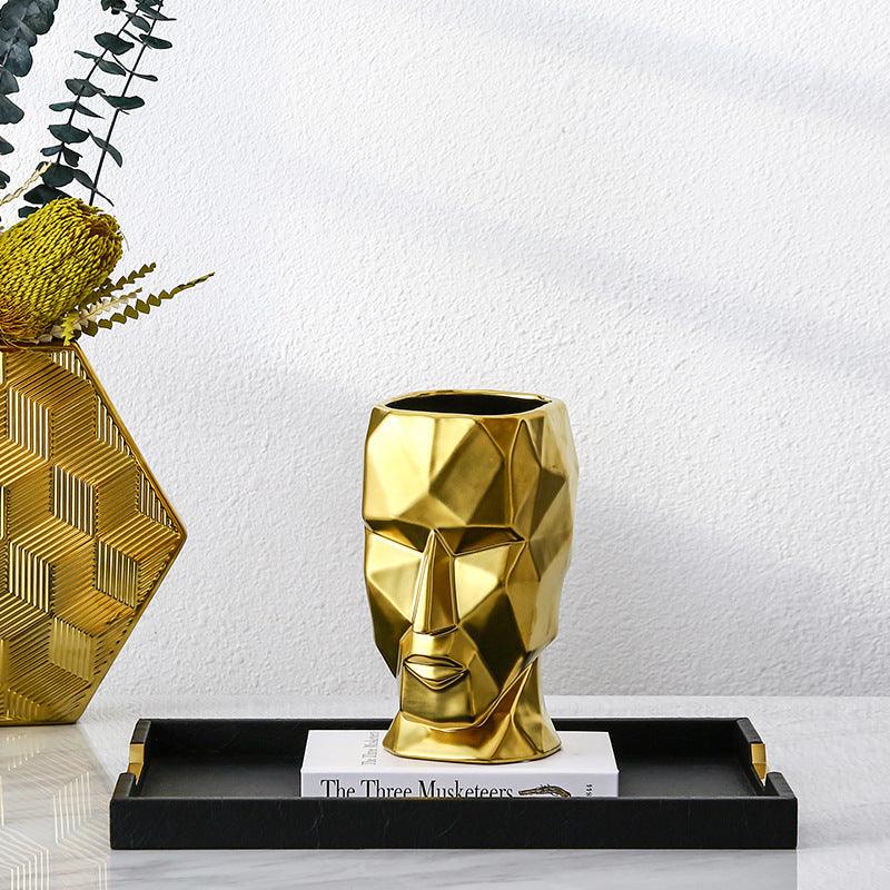 American Modern Golden Abstract Human Face Vase - Pacisia