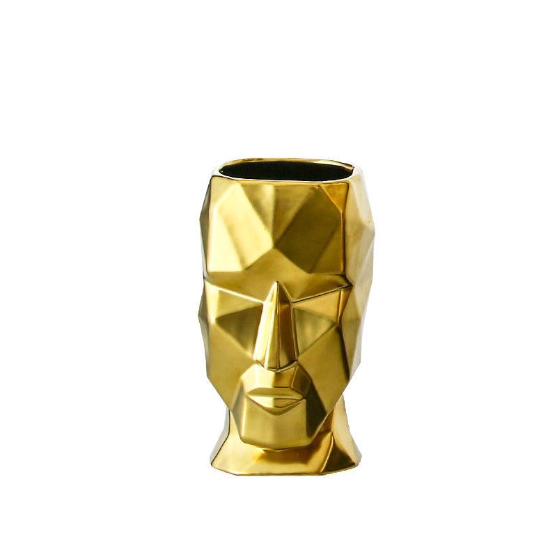 American Modern Golden Abstract Human Face Vase - Pacisia
